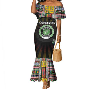 Personalized Comoros Roots Mermaid Dress African Pride in Fingerprint and Tribal Colors