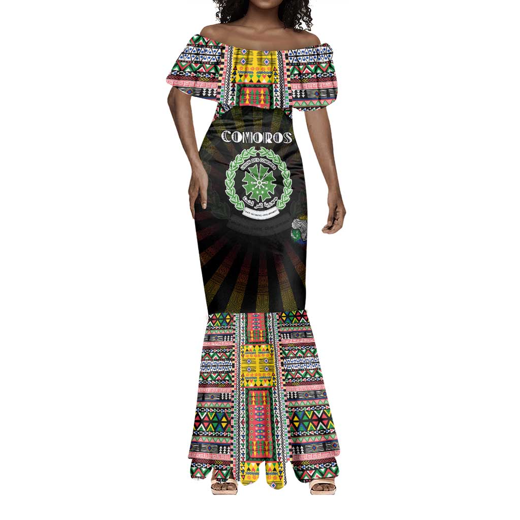 Personalized Comoros Roots Mermaid Dress African Pride in Fingerprint and Tribal Colors