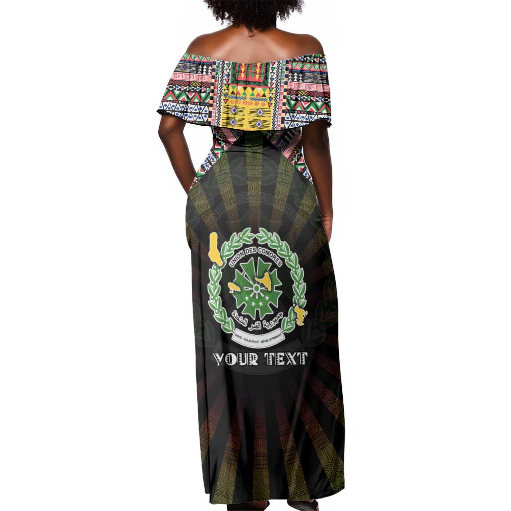 Personalized Comoros Roots Off Shoulder Maxi Dress African Pride in Fingerprint and Tribal Colors