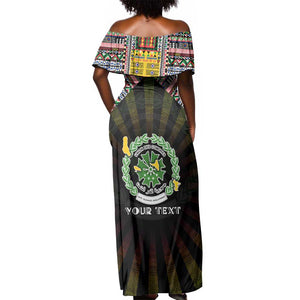 Personalized Comoros Roots Off Shoulder Maxi Dress African Pride in Fingerprint and Tribal Colors