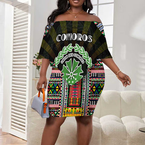 Personalized Comoros Roots Off Shoulder Short Dress African Pride in Fingerprint and Tribal Colors