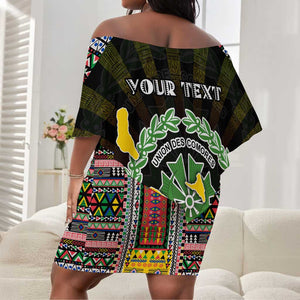 Personalized Comoros Roots Off Shoulder Short Dress African Pride in Fingerprint and Tribal Colors