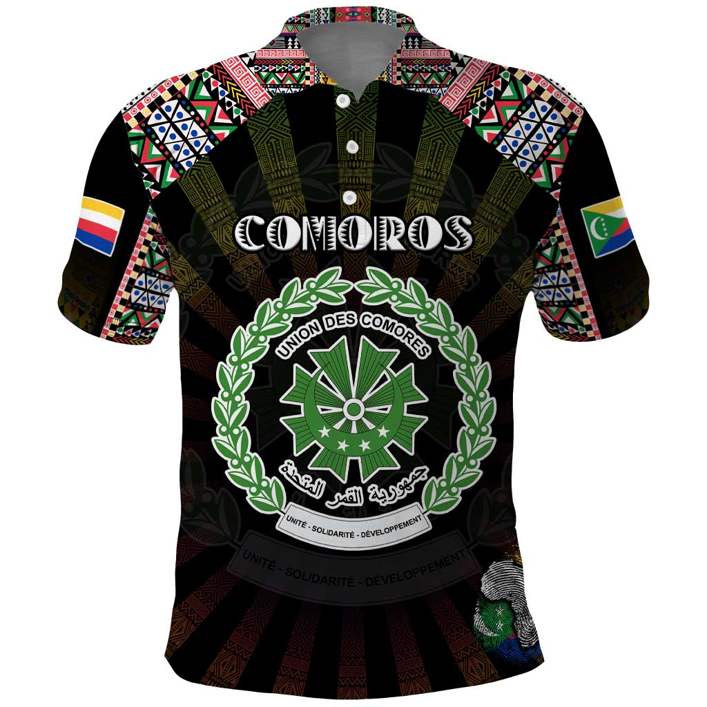 Personalized Comoros Roots Polo Shirt African Pride in Fingerprint and Tribal Colors