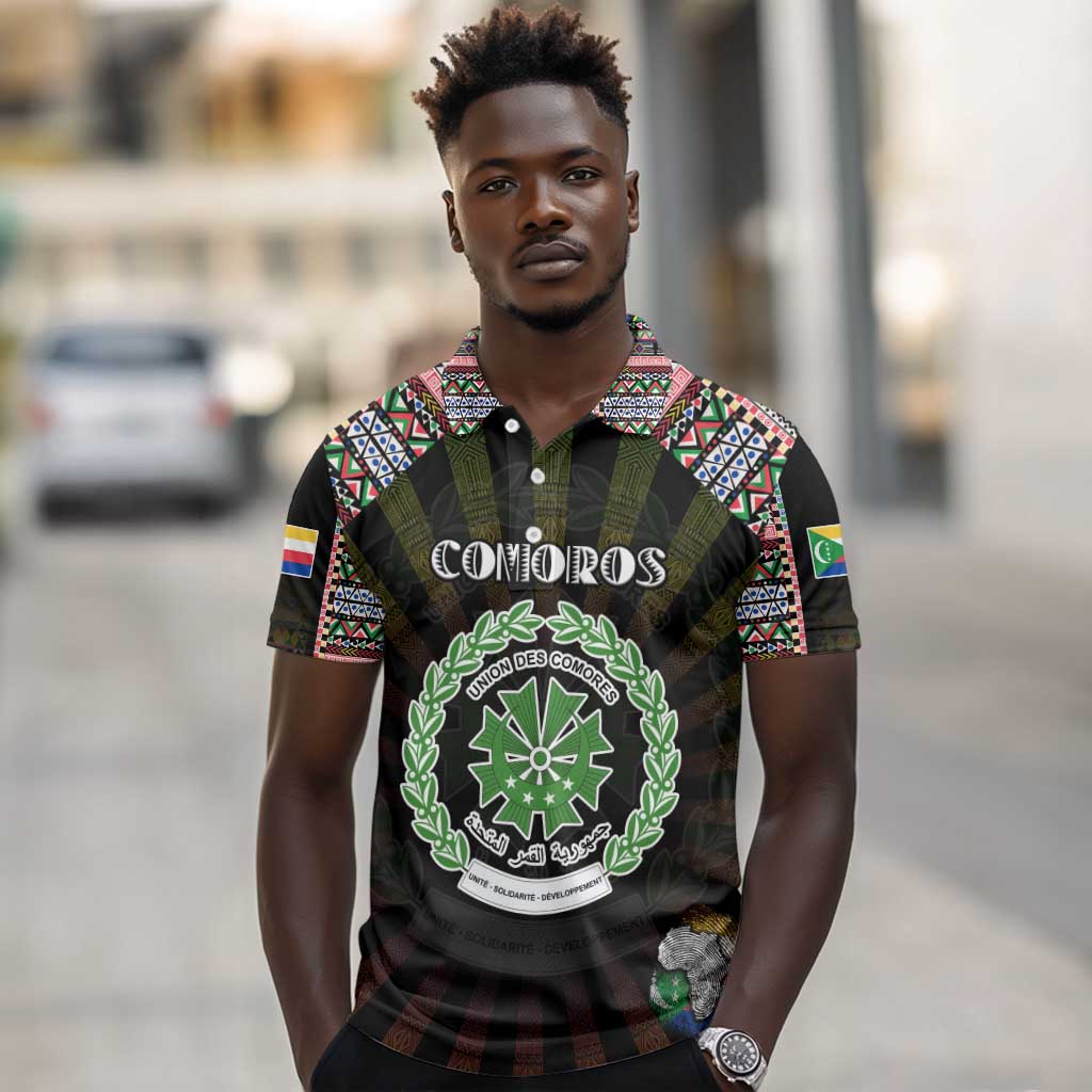 Personalized Comoros Roots Polo Shirt African Pride in Fingerprint and Tribal Colors