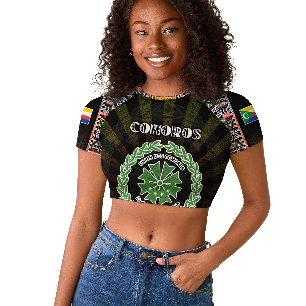 Personalized Comoros Roots Raglan Cropped T shirt African Pride in Fingerprint and Tribal Colors
