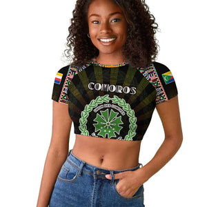 Personalized Comoros Roots Raglan Cropped T shirt African Pride in Fingerprint and Tribal Colors