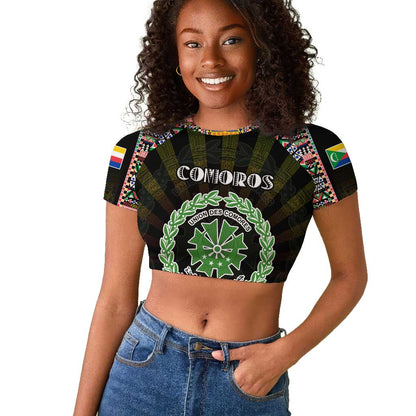 Personalized Comoros Roots Raglan Cropped T shirt African Pride in Fingerprint and Tribal Colors