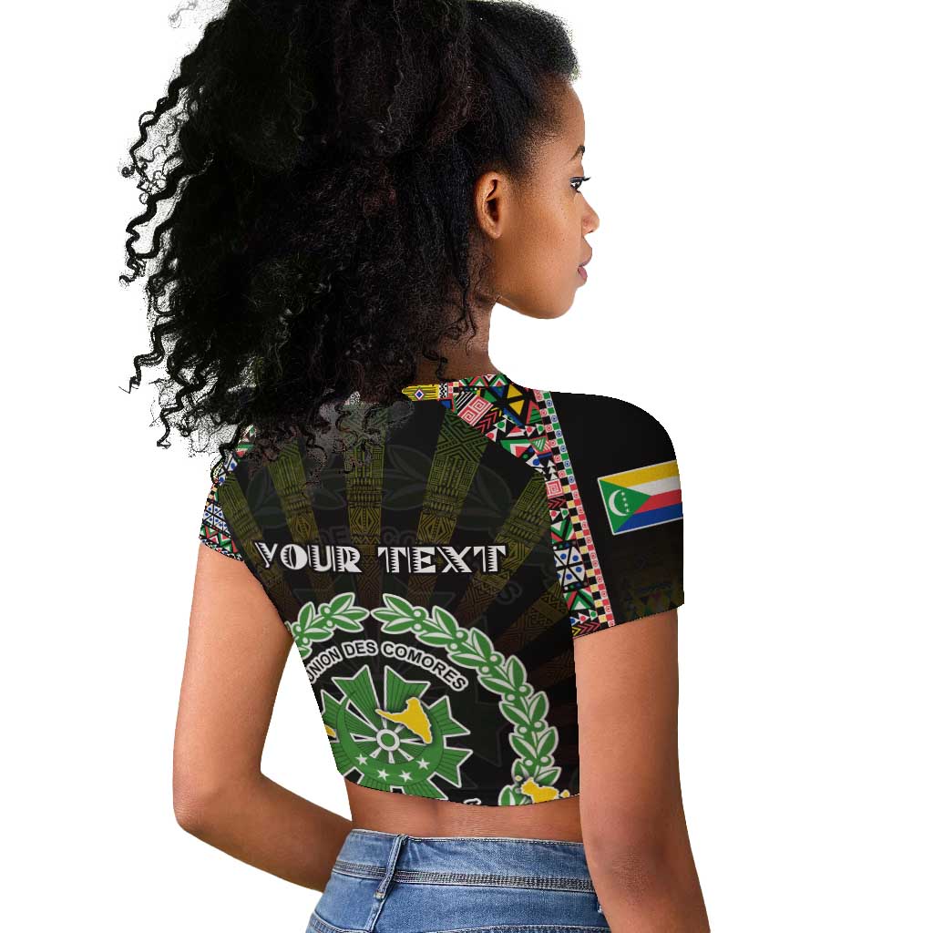Personalized Comoros Roots Raglan Cropped T shirt African Pride in Fingerprint and Tribal Colors