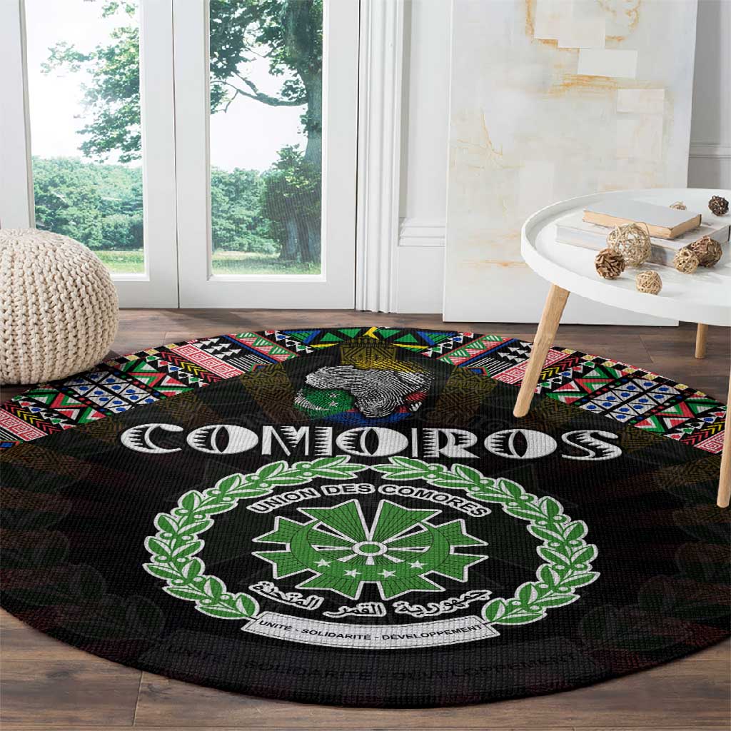 Comoros Roots Round Carpet African Pride in Fingerprint and Tribal Colors
