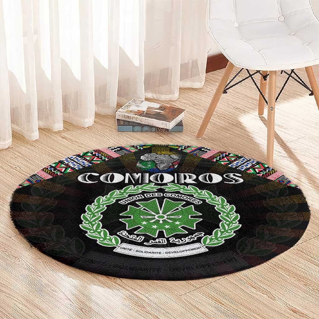 Comoros Roots Round Carpet African Pride in Fingerprint and Tribal Colors