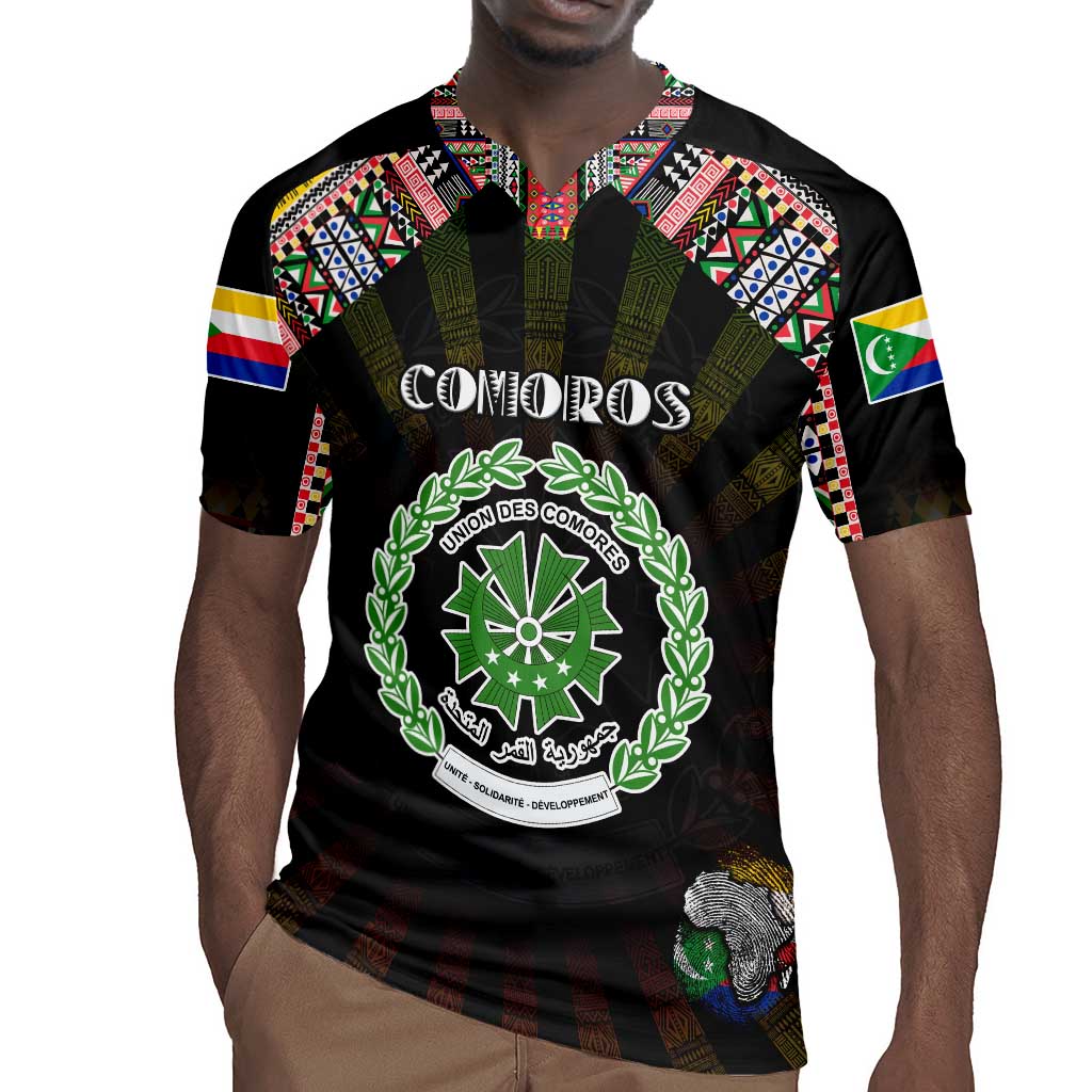 Personalized Comoros Roots Rugby Jersey African Pride in Fingerprint and Tribal Colors