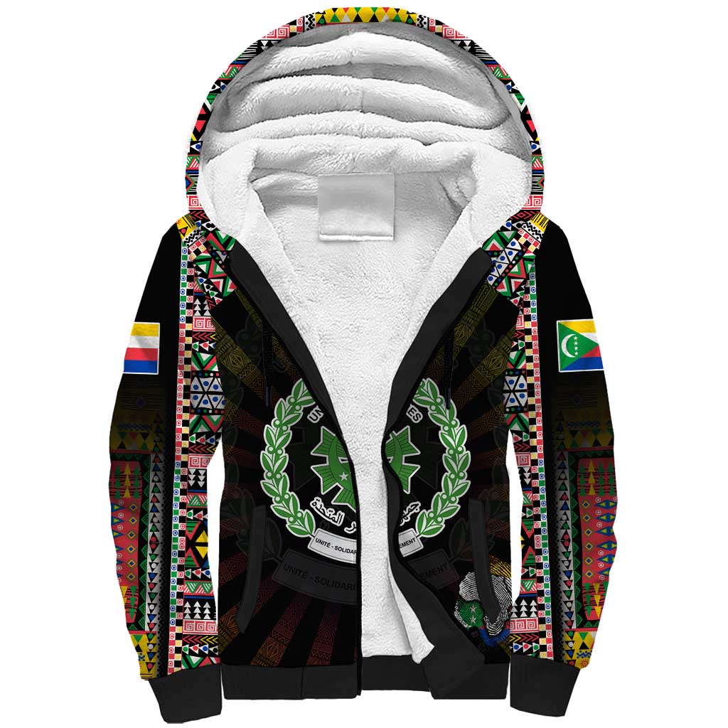 Personalized Comoros Roots Sherpa Hoodie African Pride in Fingerprint and Tribal Colors