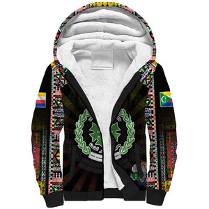 Personalized Comoros Roots Sherpa Hoodie African Pride in Fingerprint and Tribal Colors