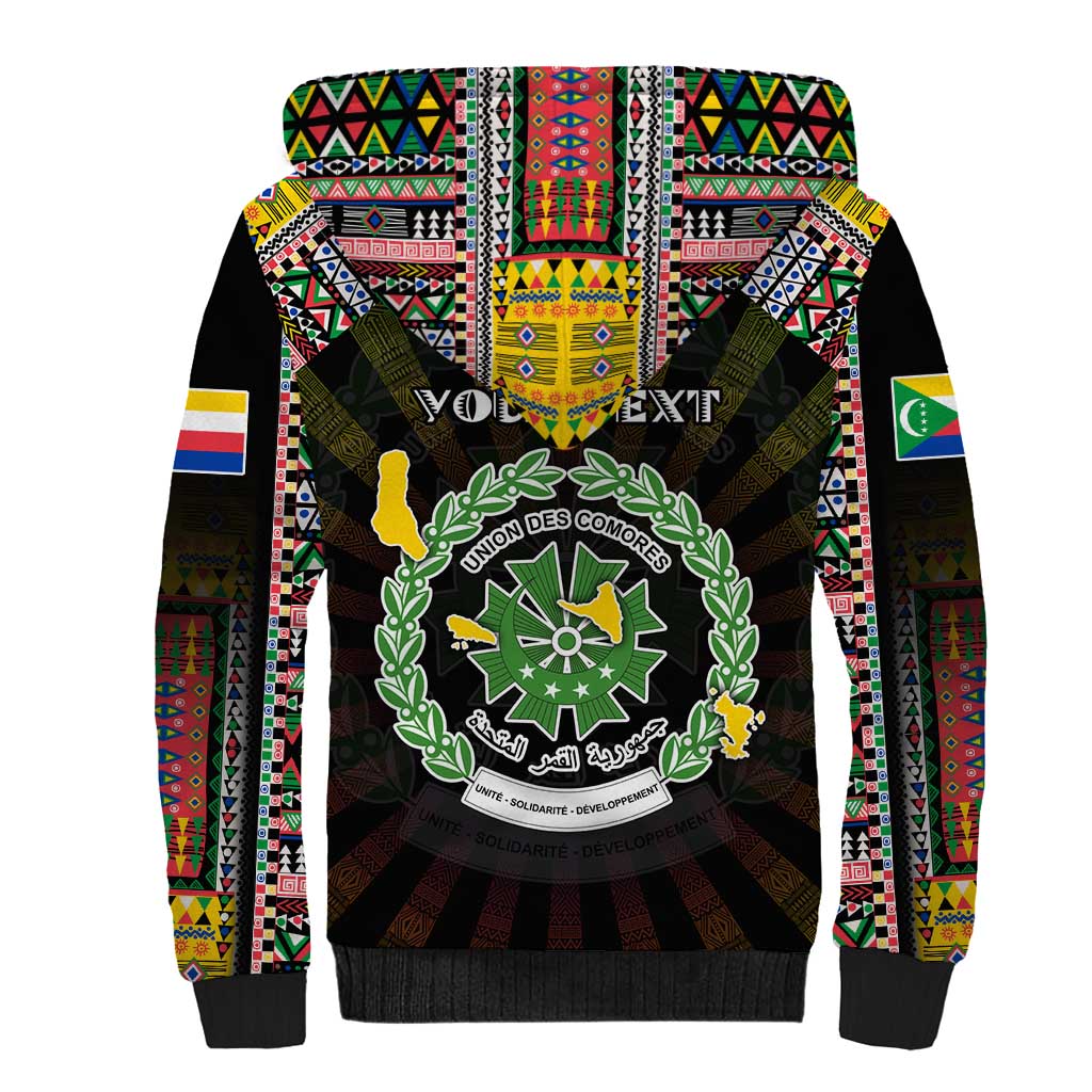 Personalized Comoros Roots Sherpa Hoodie African Pride in Fingerprint and Tribal Colors