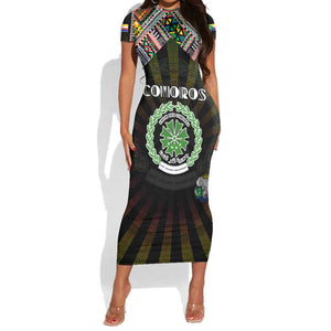Personalized Comoros Roots Short Sleeve Bodycon Dress African Pride in Fingerprint and Tribal Colors