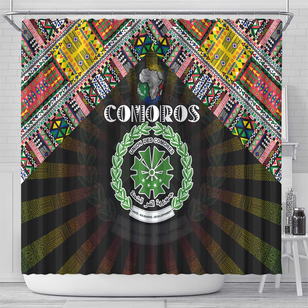 Comoros Roots Shower Curtain African Pride in Fingerprint and Tribal Colors