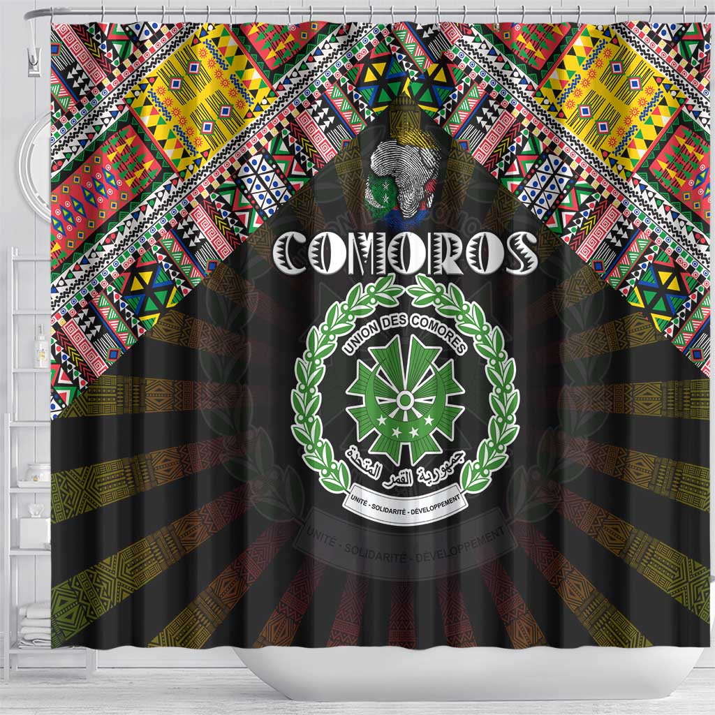 Comoros Roots Shower Curtain African Pride in Fingerprint and Tribal Colors