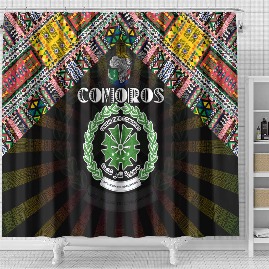 Comoros Roots Shower Curtain African Pride in Fingerprint and Tribal Colors