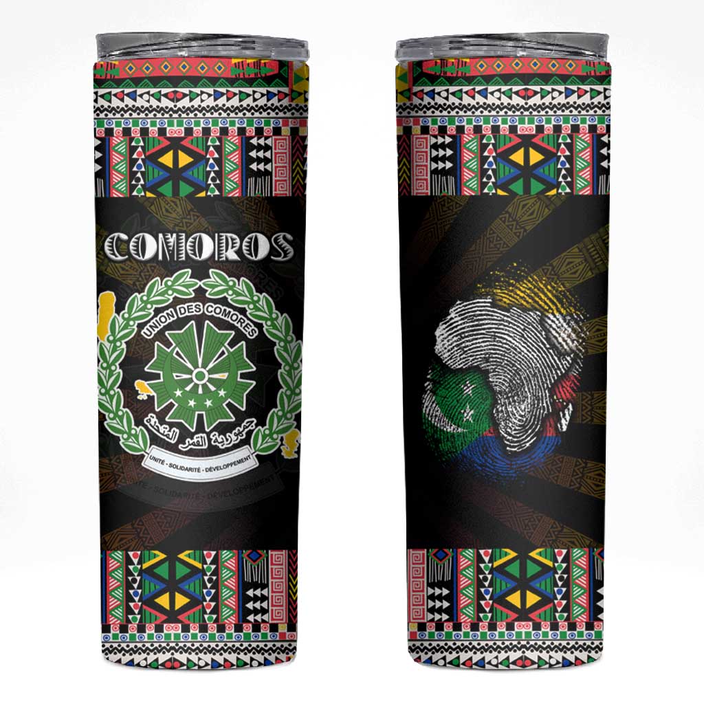 Comoros Roots Skinny Tumbler African Pride in Fingerprint and Tribal Colors