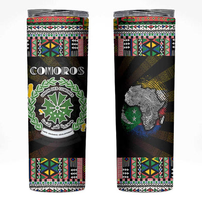 Comoros Roots Skinny Tumbler African Pride in Fingerprint and Tribal Colors