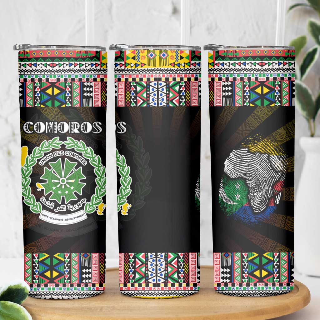 Comoros Roots Skinny Tumbler African Pride in Fingerprint and Tribal Colors