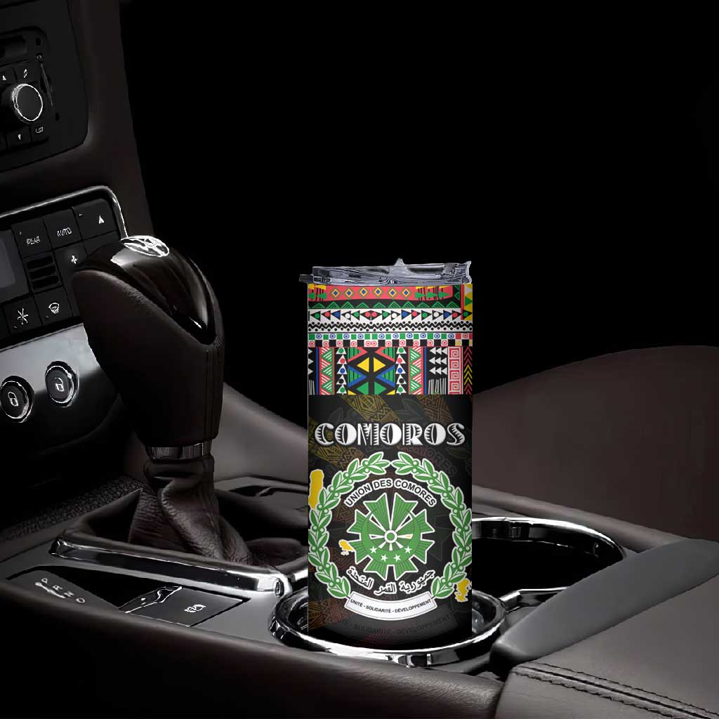 Comoros Roots Skinny Tumbler African Pride in Fingerprint and Tribal Colors