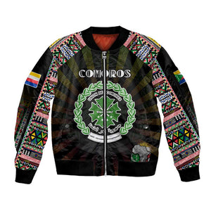 Personalized Comoros Roots Sleeve Zip Bomber Jacket African Pride in Fingerprint and Tribal Colors