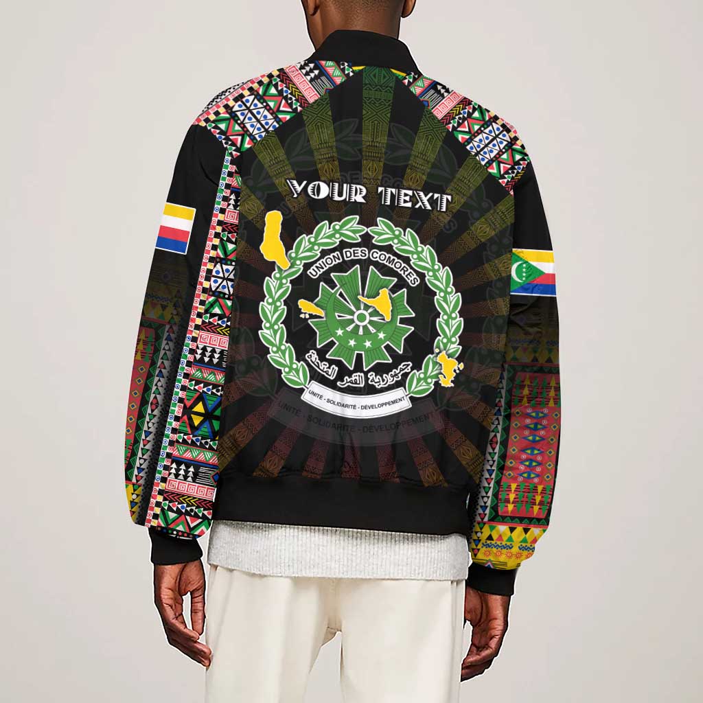 Personalized Comoros Roots Sleeve Zip Bomber Jacket African Pride in Fingerprint and Tribal Colors