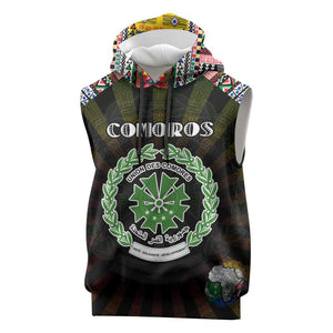 Personalized Comoros Roots Sleeveless Hoodie African Pride in Fingerprint and Tribal Colors - African Pride