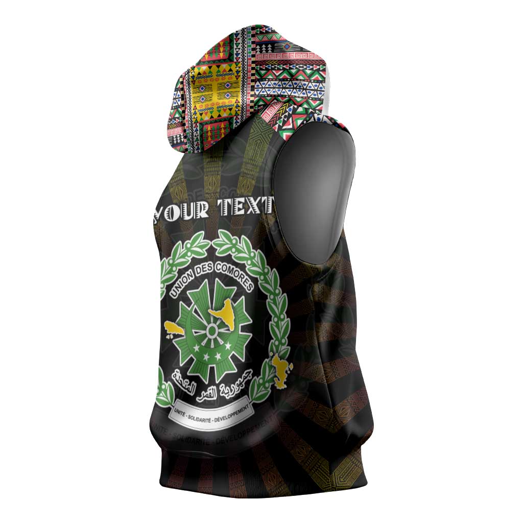 Personalized Comoros Roots Sleeveless Hoodie African Pride in Fingerprint and Tribal Colors - African Pride