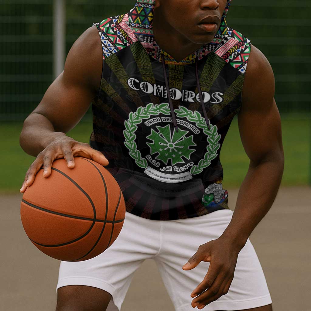Personalized Comoros Roots Sleeveless Hoodie African Pride in Fingerprint and Tribal Colors - African Pride