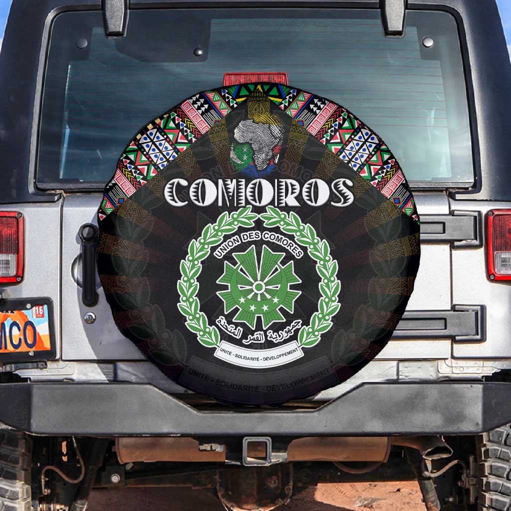 Comoros Roots Spare Tire Cover African Pride in Fingerprint and Tribal Colors