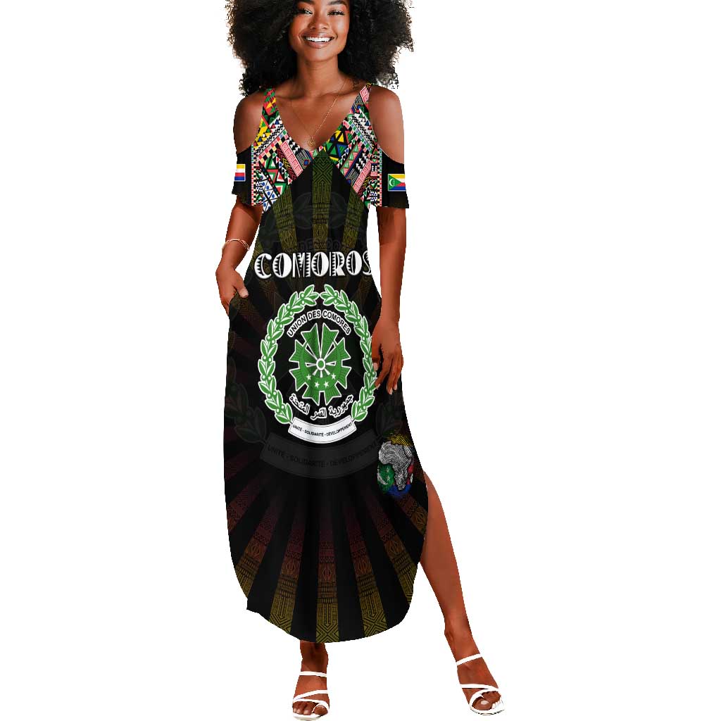 Personalized Comoros Roots Summer Maxi Dress African Pride in Fingerprint and Tribal Colors