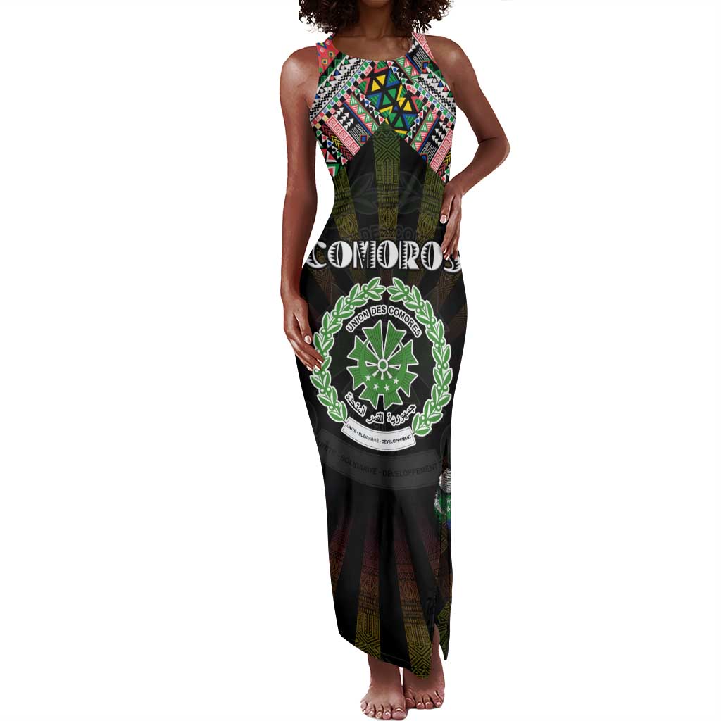 Personalized Comoros Roots Tank Maxi Dress African Pride in Fingerprint and Tribal Colors
