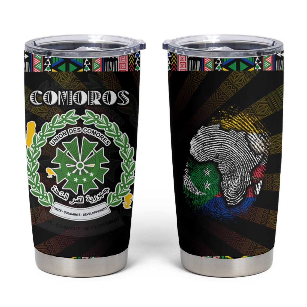 Comoros Roots Tumbler Cup African Pride in Fingerprint and Tribal Colors