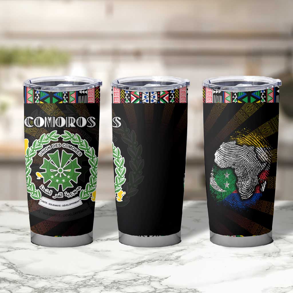 Comoros Roots Tumbler Cup African Pride in Fingerprint and Tribal Colors