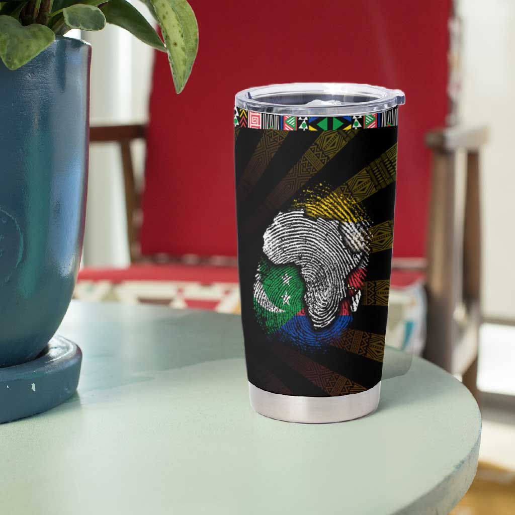 Comoros Roots Tumbler Cup African Pride in Fingerprint and Tribal Colors