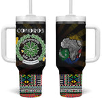 Comoros Roots Tumbler With Handle African Pride in Fingerprint and Tribal Colors