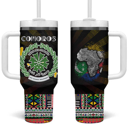 Comoros Roots Tumbler With Handle African Pride in Fingerprint and Tribal Colors