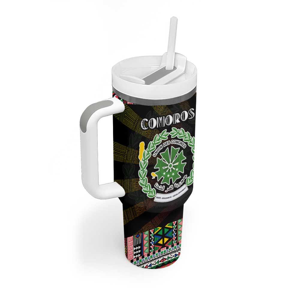 Comoros Roots Tumbler With Handle African Pride in Fingerprint and Tribal Colors