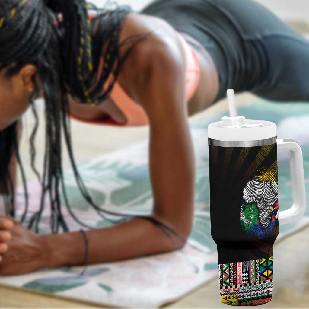 Comoros Roots Tumbler With Handle African Pride in Fingerprint and Tribal Colors