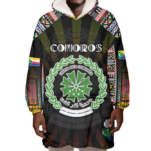 Personalized Comoros Roots Wearable Blanket Hoodie African Pride in Fingerprint and Tribal Colors