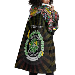 Personalized Comoros Roots Wearable Blanket Hoodie African Pride in Fingerprint and Tribal Colors