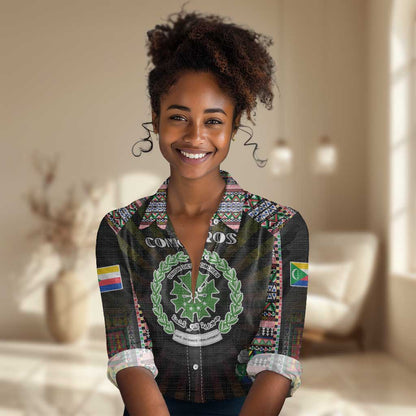 Personalized Comoros Roots Women Casual Shirt African Pride in Fingerprint and Tribal Colors