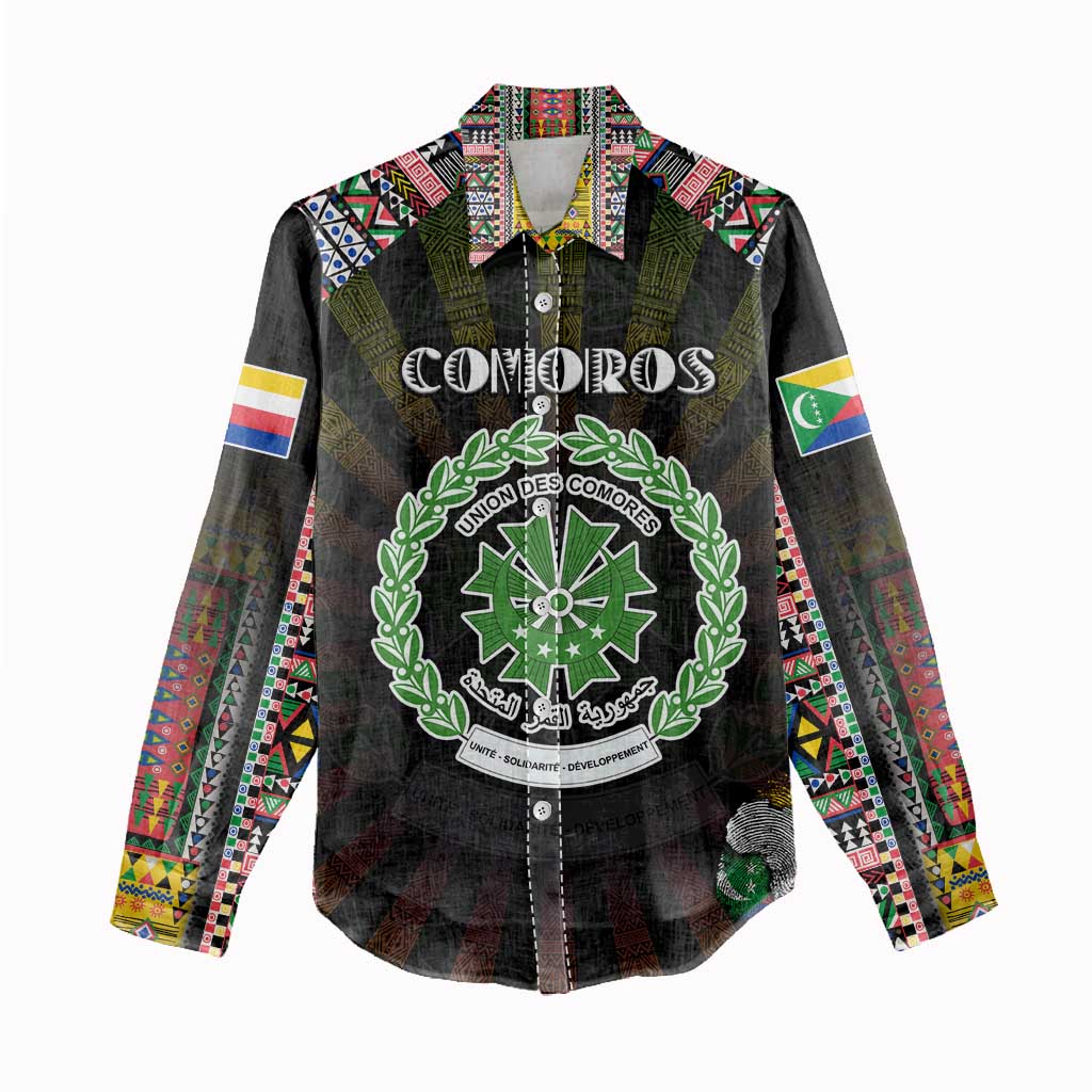 Personalized Comoros Roots Women Casual Shirt African Pride in Fingerprint and Tribal Colors