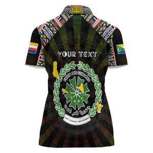 Personalized Comoros Roots Women Polo Shirt African Pride in Fingerprint and Tribal Colors