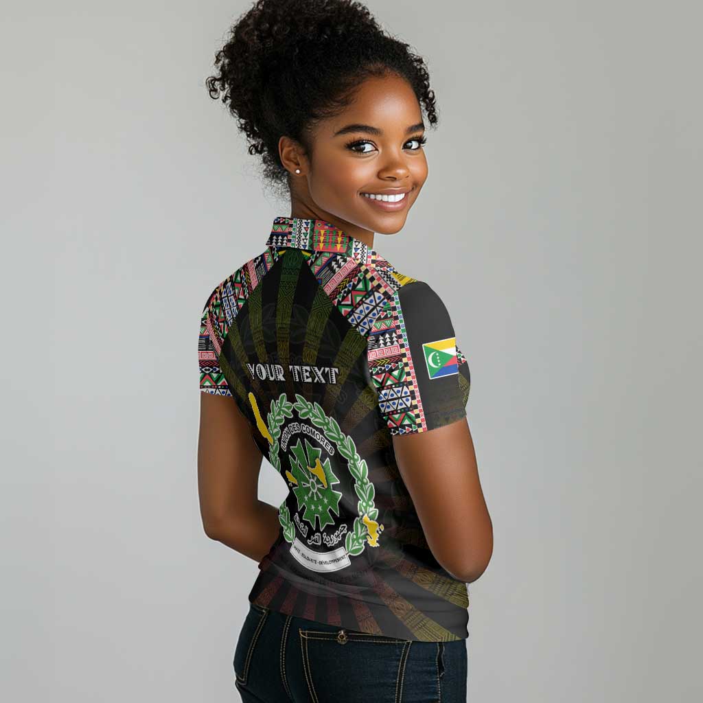 Personalized Comoros Roots Women Polo Shirt African Pride in Fingerprint and Tribal Colors