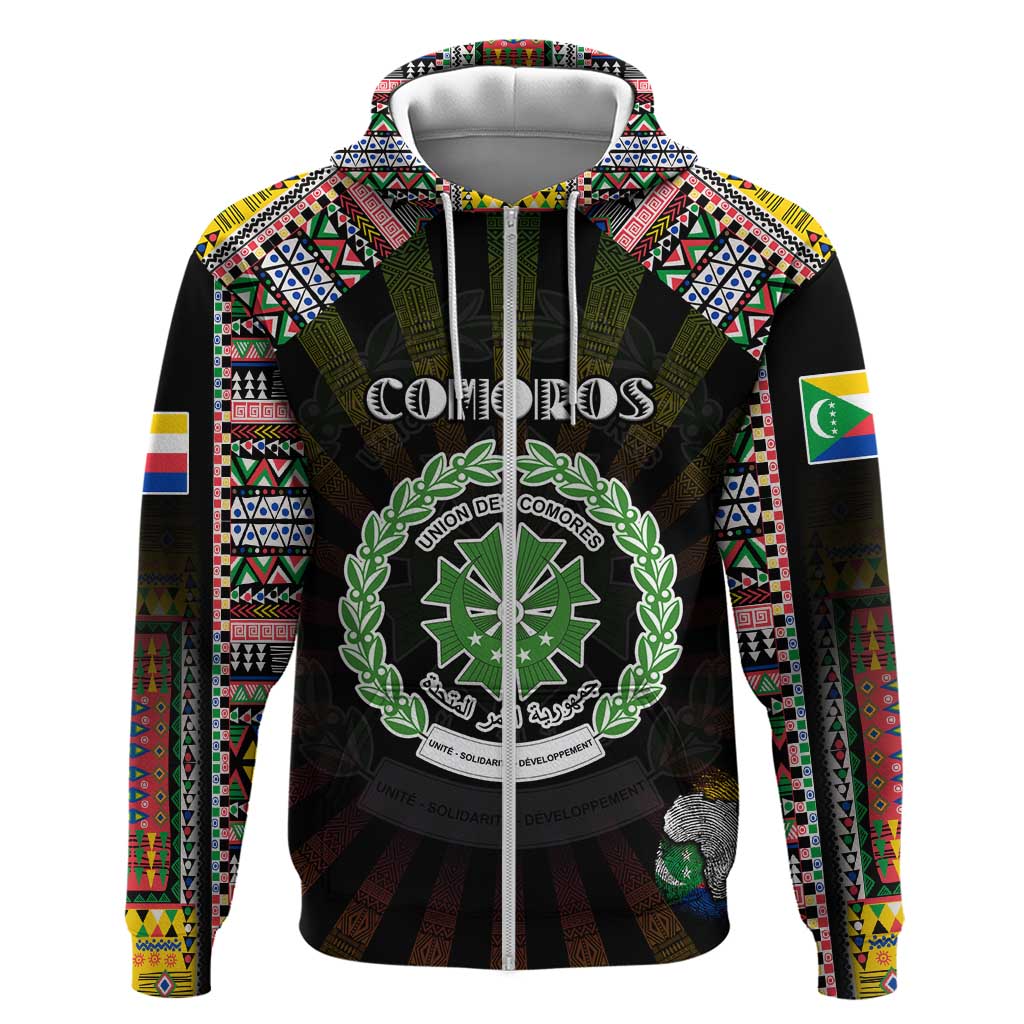 Personalized Comoros Roots Zip Hoodie African Pride in Fingerprint and Tribal Colors