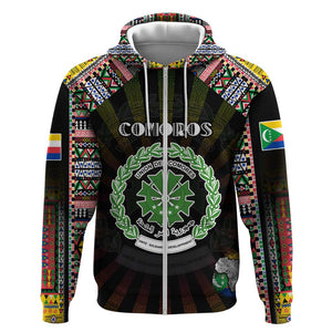 Personalized Comoros Roots Zip Hoodie African Pride in Fingerprint and Tribal Colors