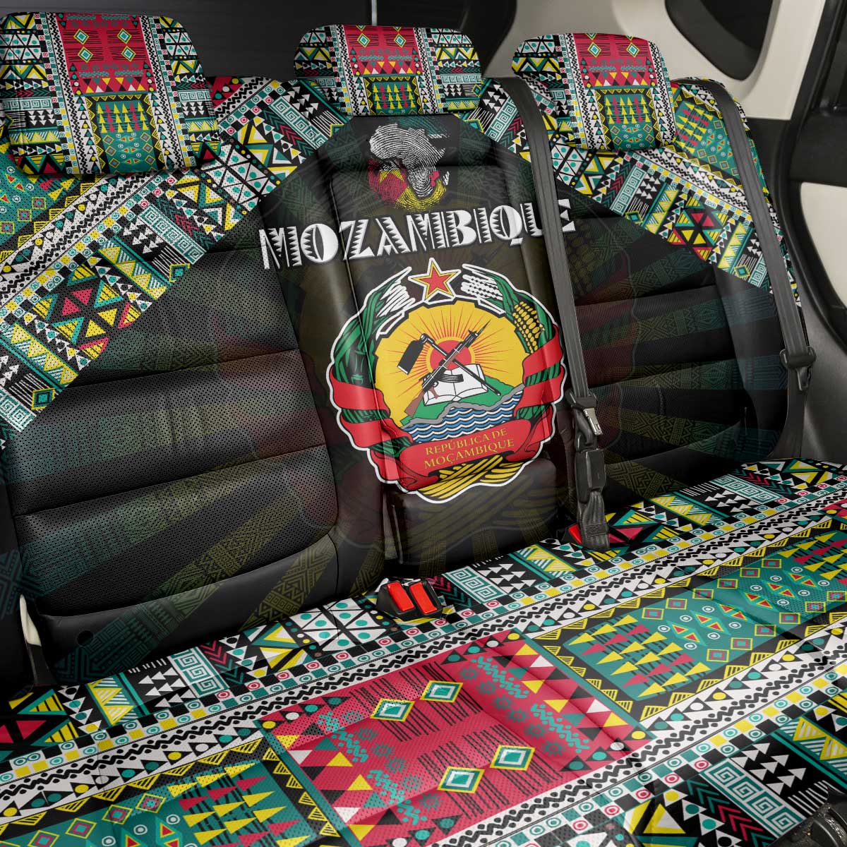 Mozambique Roots Back Car Seat Cover African Pride in Fingerprint and Tribal Colors